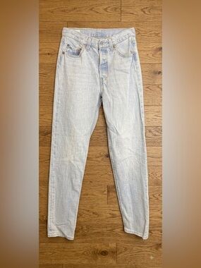 Levi's Premium 501 Original Railroad Pinstripe Jeans Light Wash. Size 25W/31L.